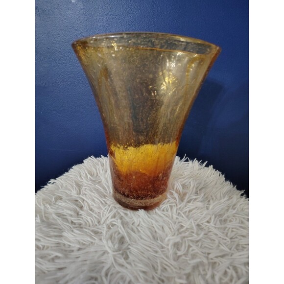 Amber Bubble Glass Vase by Creative Artisans, hand blown. - Picture 1 of 6
